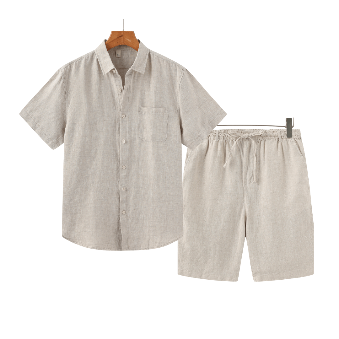 **Old Money Linen Combo (Shorts) - 100% Linen, Confort et Élégance** Beige / Beige / S