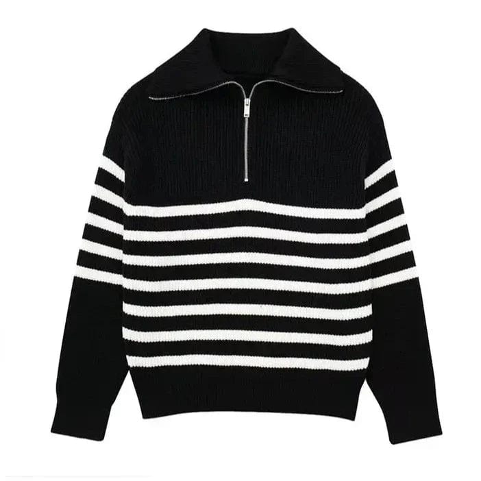 **Pull-over à rayures Old Money** S / Black Striped