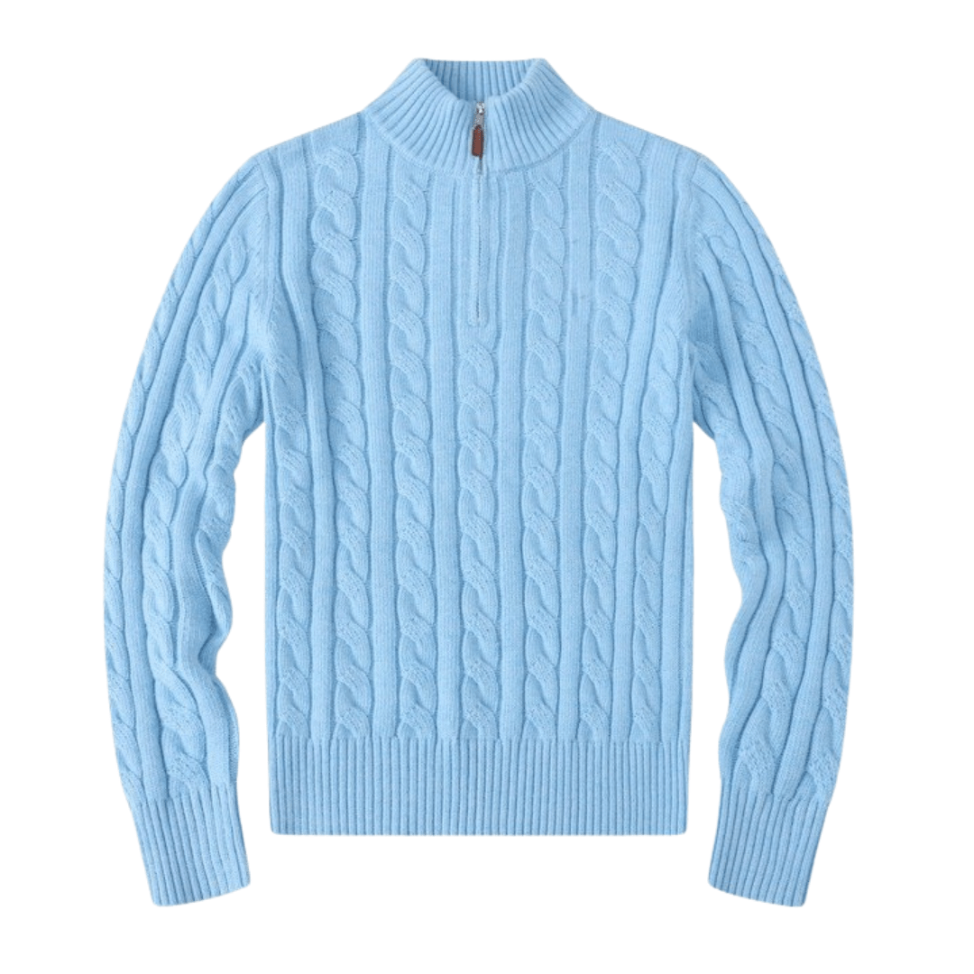 **Pull-over Old Money pour femmes - Verbier à zip** Baby Blue / S